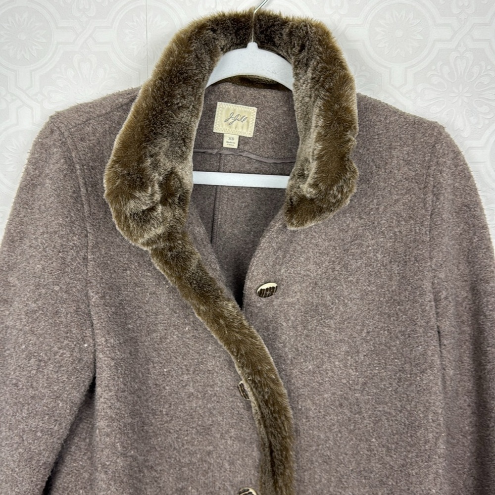 J Jill Vintage Wool Coat Jacket Taupe Fur Natural Organic XS Pea Coat Warm - Picture 6 of 9